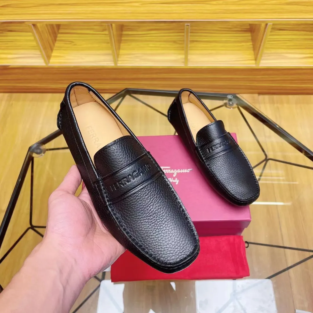 Men's shoes 💰560Ferragamo high-end quality 🔥 black pebbled ➕ cowhide lining size 38-45